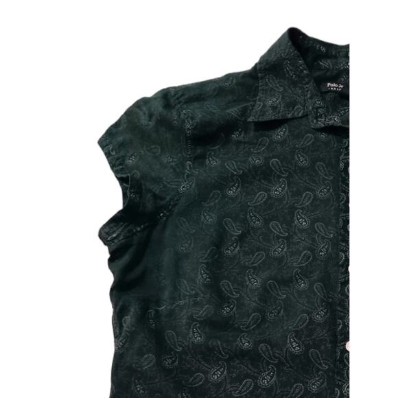 VINTAGE Y2K RALPH LAUREN Polo Jeans Blouse Top LG Worn-in Retro Paisley Green - Picture 6 of 6